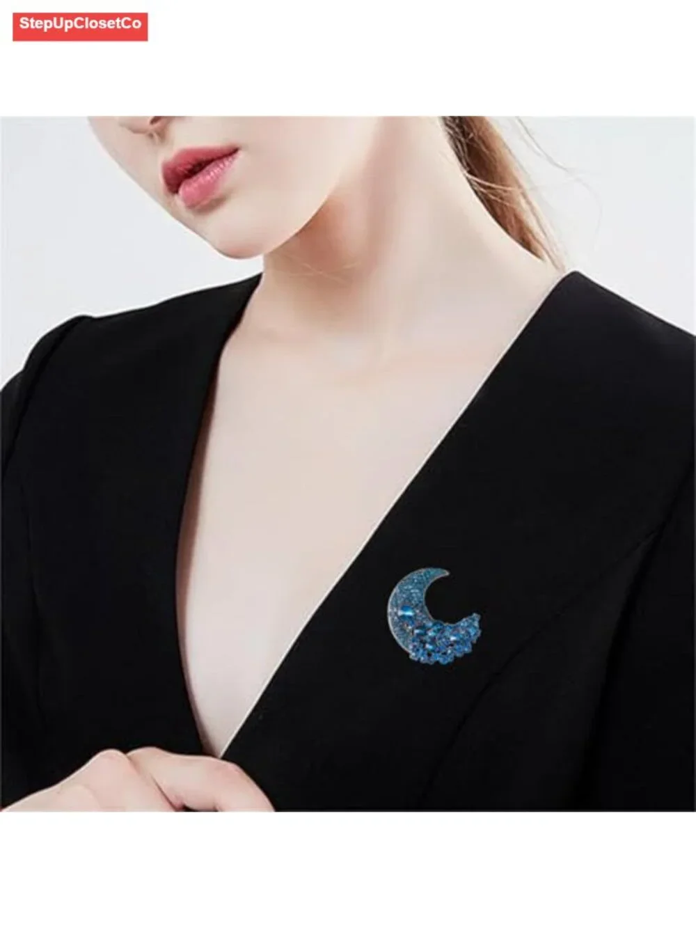 Vintage Crescent Moon Rhinestone Brooch Pin for Suits Dresses Hats Bags